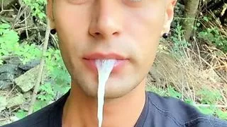 Skater boy spits cum outdoor