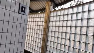 Jerkoff shooting sperm in public wc toilette restroom on highway France