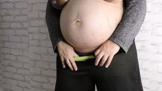 Slutty stepmommy Milky Mari secretly showing you her big pregnant belly, shaved pussy and huge lactating boobs