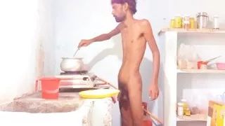 Part 3 Hot boy Rajeshplayboy993 Cooking video. Masturbating his big cock and moaning sounds