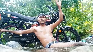 Nude Jordiweek bike woshing in outdoor area tourism place