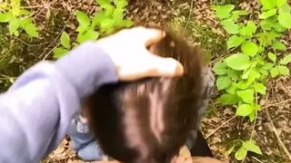 The guy caught the girl in the woods and fucked her in the bushes