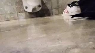 Very risky open public restroom strip and anal