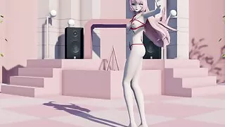 Lovely girl with tender tits dances in bondage.