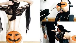 Halloween video - fucked anal by my sex machine until I piss with pleasure + throat pie blowjob