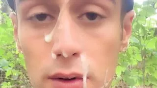 After grindr date I ended like whore outdoor - with cum on face