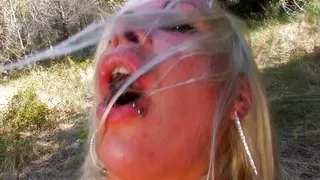 Strange tattoo dude fuck blond bitch in woods