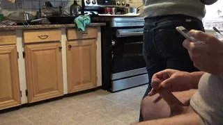 Watching hardcore porn until I cum hard while my stepsister is cooking
