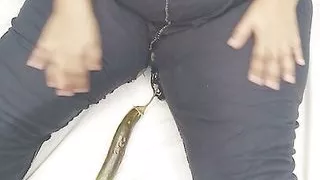 Hot girl with big tits gets horny and has sex with eggplant - Bolivia