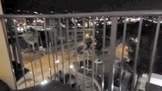 Risky exhibition. I play in bed then walk to the balcony and show me hole to the world also open the room door