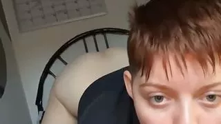 Trans boy alexander sucks pink dildo while showing off ass