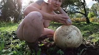 Halloween MILF Naked on a Huge Pumpkin