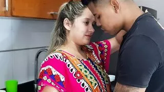 I suck my stepsister's delicious pussy in the kitchen.