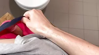 Handsome twink masturbates in the library toilets