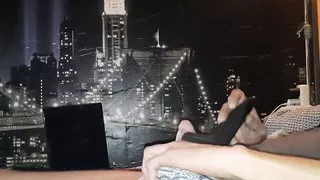 Hard cock playing with vibrator satisfyer for men II with Cumshot