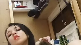 Gentle homemade masturbation in a black fur coat with a sensual orgasm