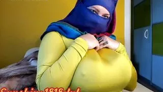 Arab hijab muslim with big boobs on cam from Middle East recorded webcam show