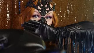 ASMR: latex mask and leather gloves - model Arya Grander