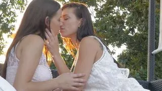 They are half sisters and have an attraction for each other. Having their first lesbian sex experience.