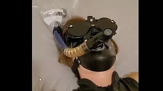 Tied in scuba mask and breath control with plastic bag